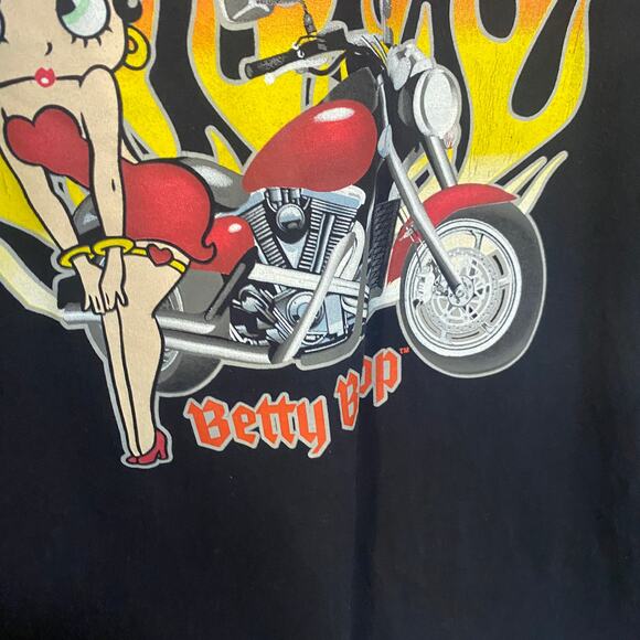 Betty Boop Graphic T-Shirt Biker Tee Flames Retro Black Motorcycle Print Sz XL - Picture 7 of 8
